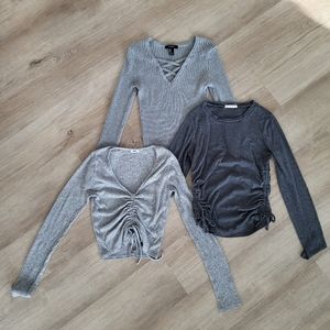 3-Pack Rib Knit Gray Tops